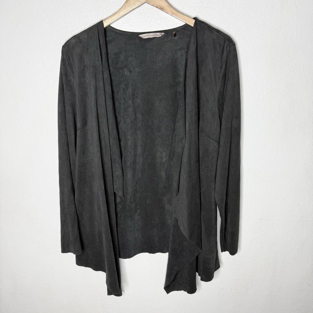 Soft Surroundings Drape Waterfall Cardigan Gray Soft Faux Suede‎ Women's Large